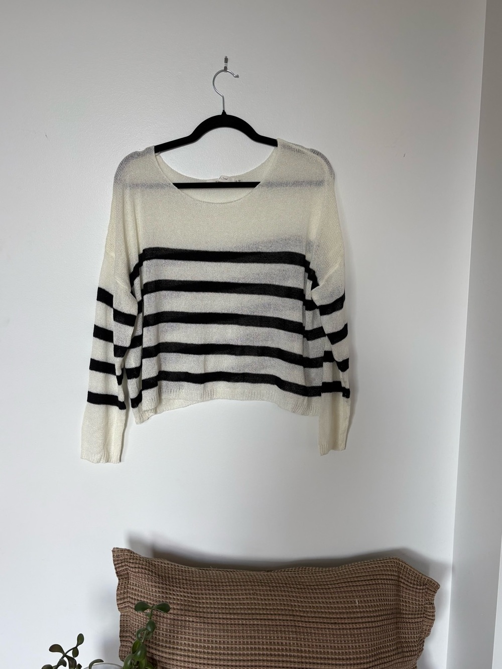 Mustard Seed Cream & Black Striped Crewneck Sweater